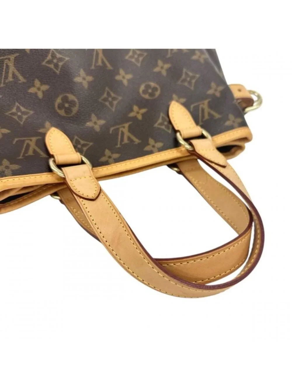 Louis Vuitton Handbag Batignolles Monogram Canvas Vachetta Leather Brown Gold